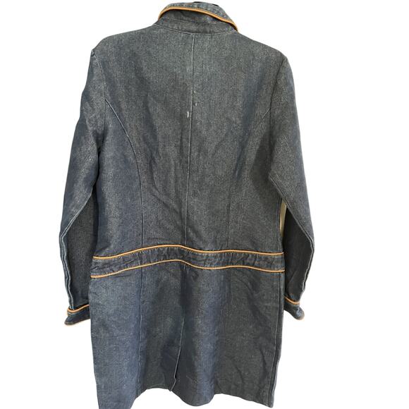 Vintage Forenza Women 14 Denim Cotton Leather Trim Dress Western Preppy - Picture 6 of 7